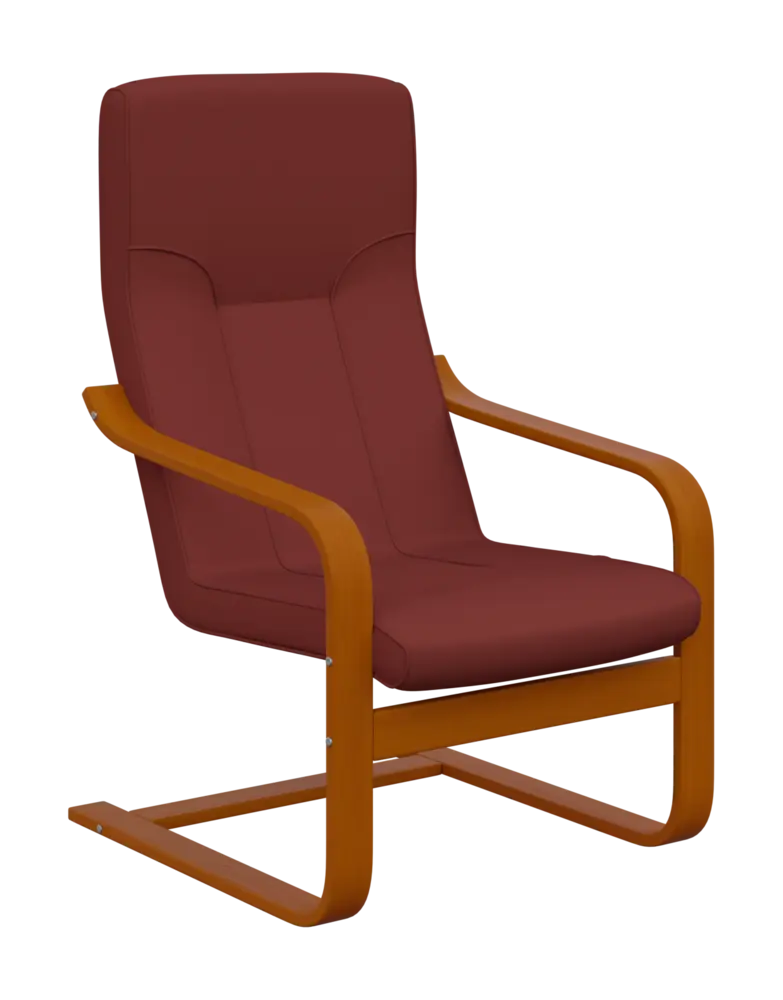 BO - 1 křeslo, dřevěná kostra, moření třešeň, látka BORA 39, cihlová